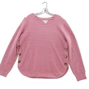 hasting & smith‎ Button Accent Sweater Knit Pullover Top Pink XL